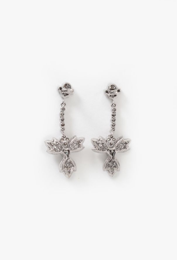 Vintage Fine Jewelry 18k White Gold & 2 Carats Diamond Clover Earrings - 4