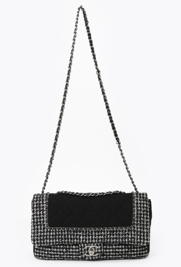 Chanel Houndstooth Tweed & Jersey Flap Bag - 2