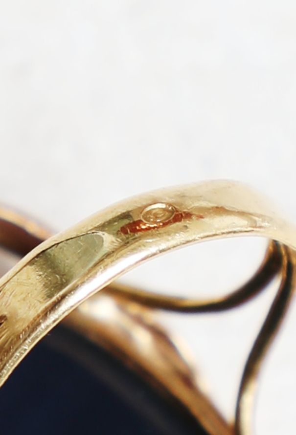 Vintage Fine Jewelry Art Nouveau 18k Gold, Blue Agate, Opal & Diamond Ring - 5