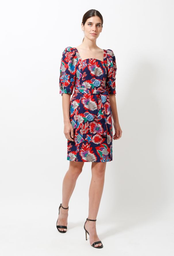 Saint Laurent 1981 Fish Print Belted Dress - 2