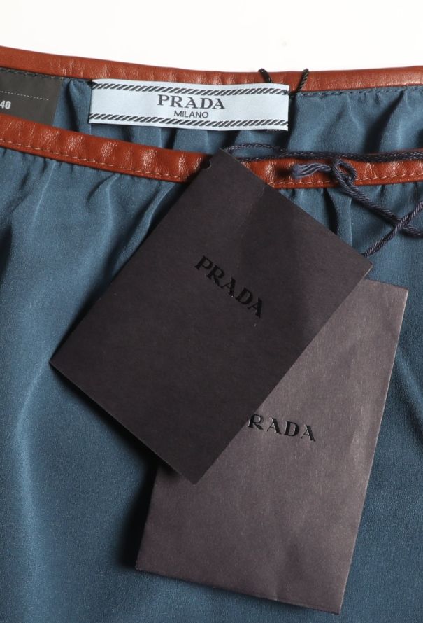 Prada Leather Trim Silk Skirt - 4