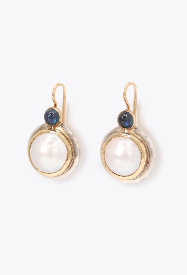 Vintage Fine Jewelry 18k Yellow Gold, Sapphire & Pearl Earrings - 3
