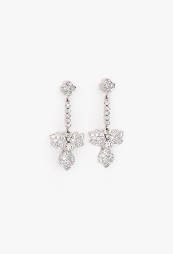 Vintage Fine Jewelry 18k White Gold & 2 Carats Diamond Clover Earrings - 2
