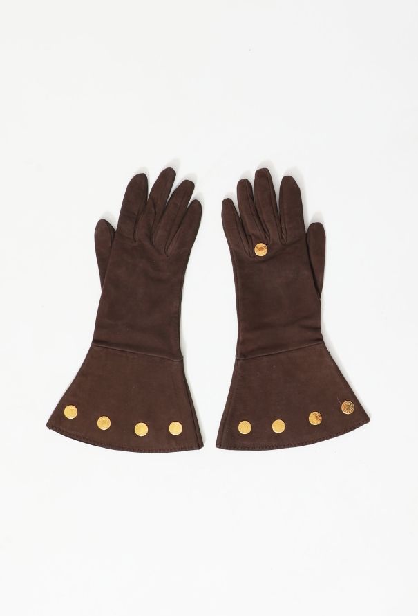Hermès Coin Wide-Cuff Suede Gloves - 2