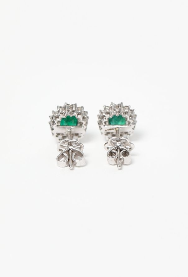 Modern Fine Jewelry 18k White Gold, Diamond & Emerald Earrings - 4