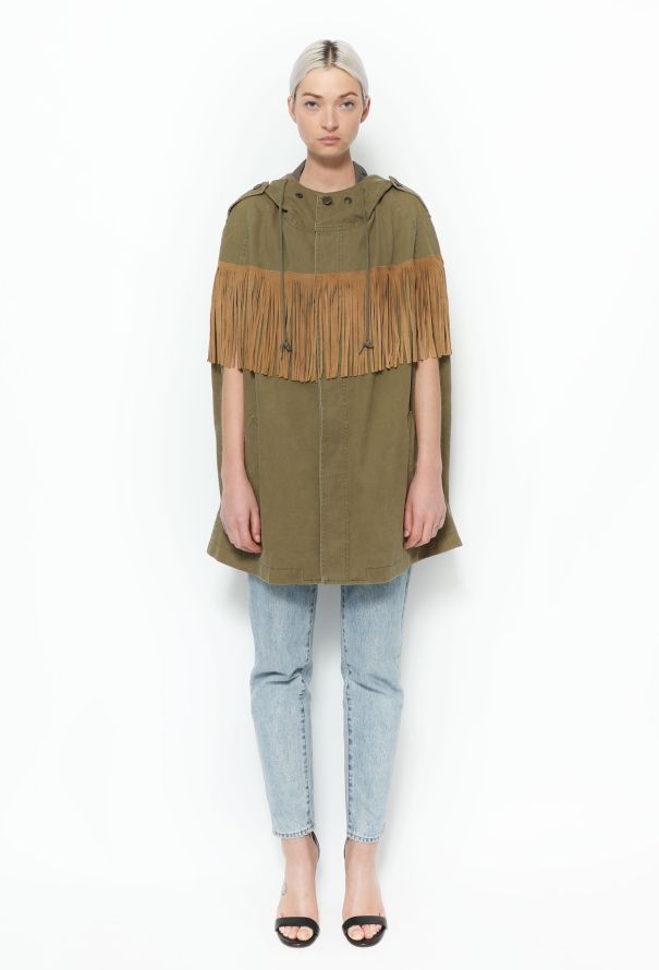 Saint Laurent Fringe Hooded Parka Cape - 1