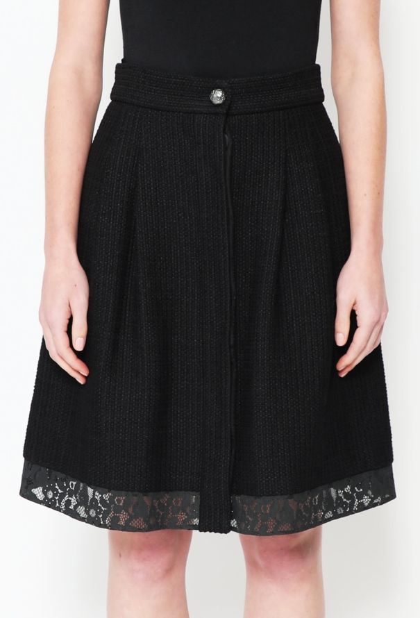 Chanel Tweed Lace Trim Skirt - 2