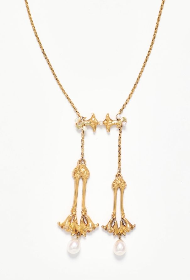 Vintage Fine Jewelry Art Nouveau 18k Yellow Gold & Pearl Necklace - 5