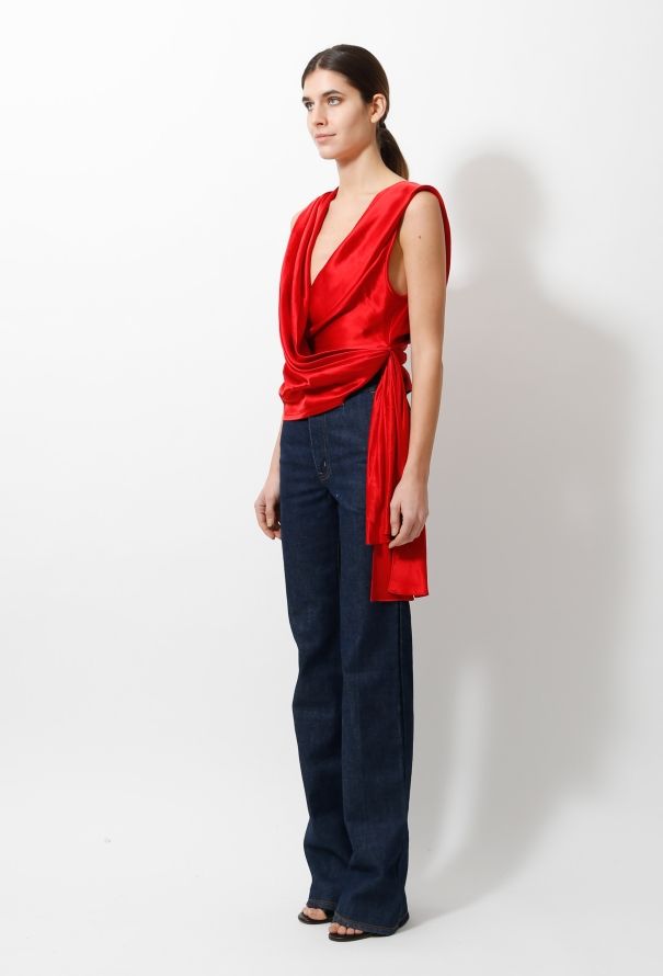 Saint Laurent Vintage V Draped Silk Top - 3