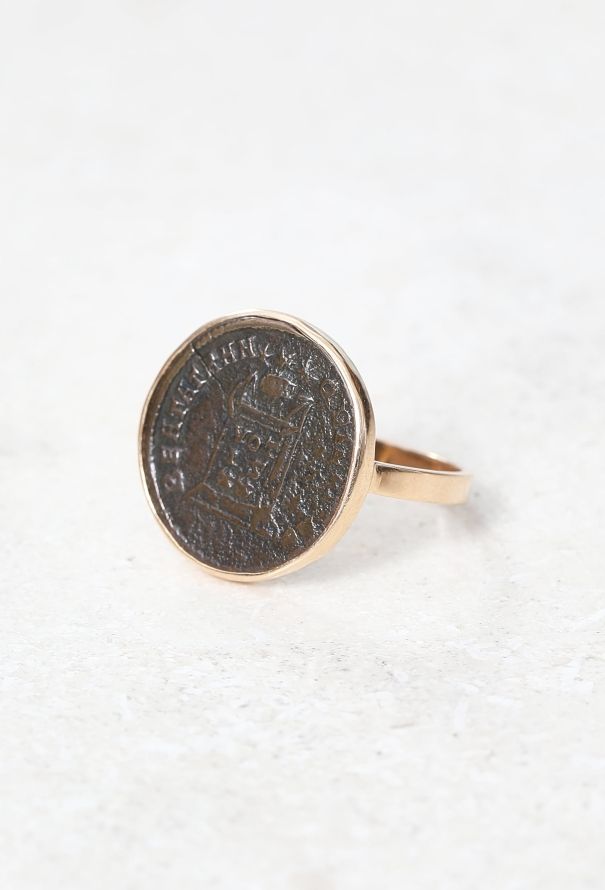 Vintage & Antique 18k Rose Gold Roman Nummus Coin Ring - 1