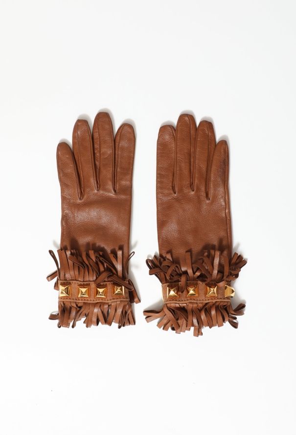 Hermès Fringed Medor Leather Gloves - 1