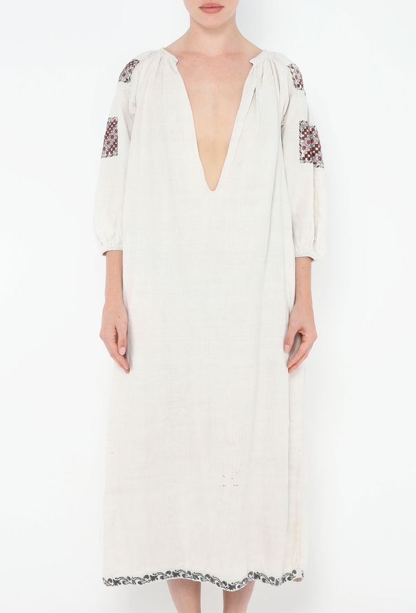 Embroidered Plunging Linen Kaftan - 3