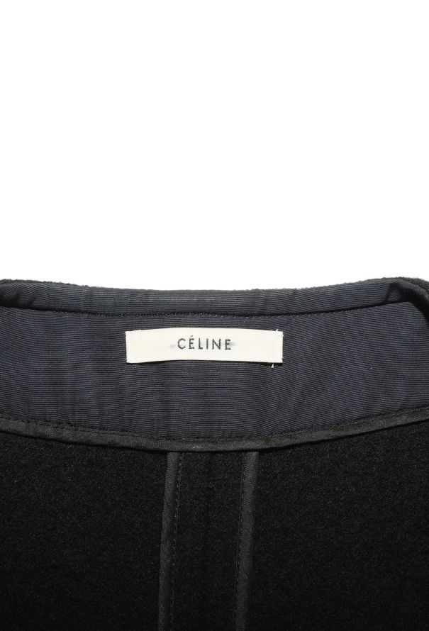 Céline Navy Belted Collarless Coat - 7