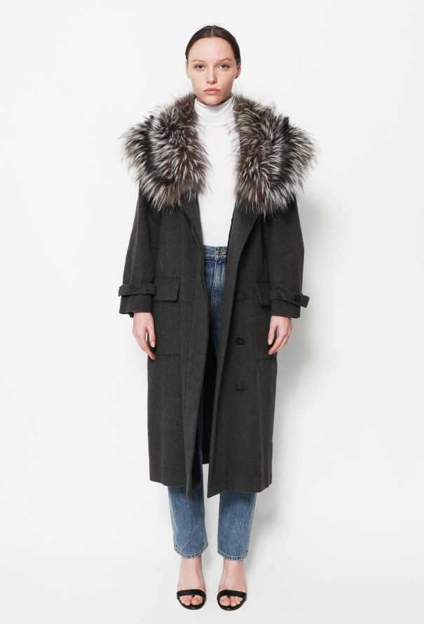 Saint Laurent 90s Belted Silver Fox Coat - 2