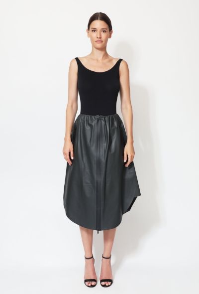 Bottega Veneta 2020 Charcoal Leather Zip Skirt - 1