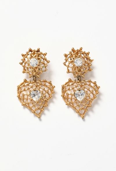 Saint Laurent Vintage Studded Heart Clip Earrings - 1