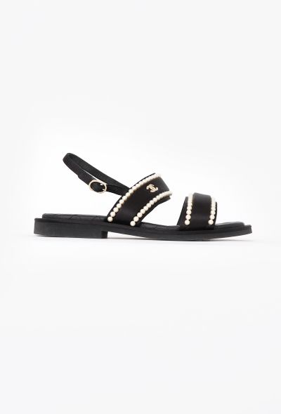 Chanel 2022 Embellished Satin 'CC' Sandals - 1