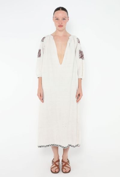 Embroidered Plunging Linen Kaftan - 1