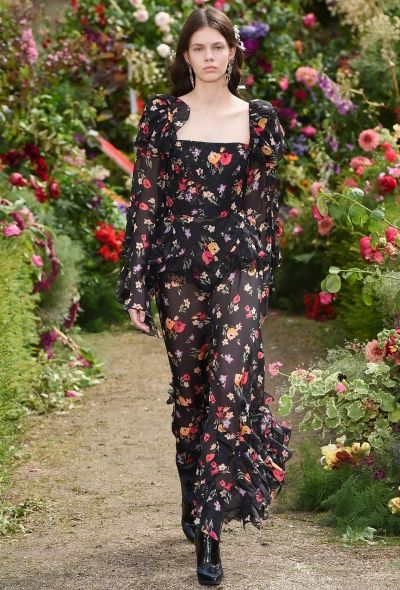 Rodarte S/S 2018 Ruffled Floral Silk Pants - 2