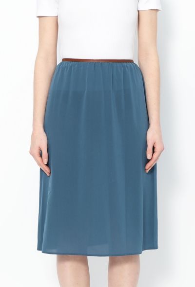 Prada Leather Trim Silk Skirt - 2