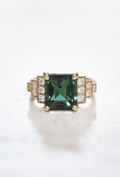 Vintage Fine Jewelry 18k Yellow Gold, Green Tourmaline & Diamond Ring - 1