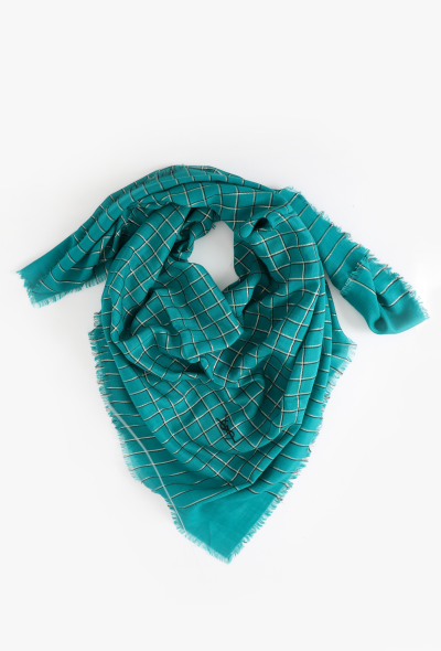Saint Laurent Vintage Checkered Lamé Scarf - 1