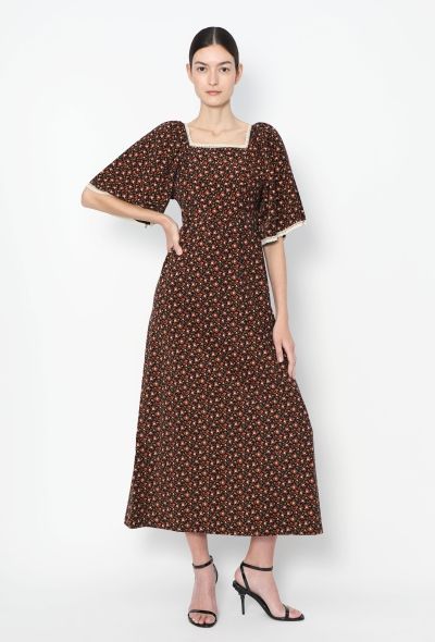 Floral Lace Trim Corduroy Dress - 1