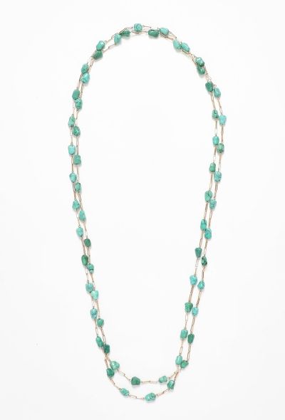 Vintage Fine Jewelry 18k Yellow Gold & Turquoise Sautoir Necklace - 1