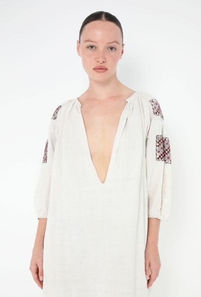 Embroidered Plunging Linen Kaftan - 2