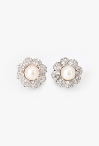 Vintage Fine Jewelry 18k White Gold, Pearl & Diamond Flower Earrings - 1