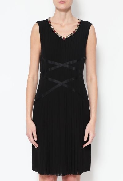 Chanel Pleated Silk Jewel Trim Dress - 1