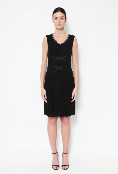 Chanel Pleated Silk Jewel Trim Dress - 2