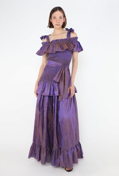 Saint Laurent 1980 Belted Ruffled Taffeta Gown - 1