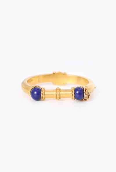 Vintage Fine Jewelry Antique 18k Yellow Gold & Lapis Lazuli Bangle - 1