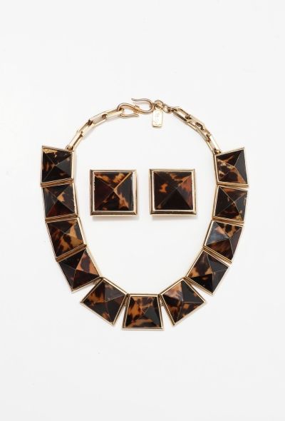 Saint Laurent Vintage Tortoise Pattern Necklace & Earrings - 1
