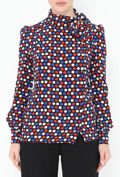 Saint Laurent 2016 Silk Polka Dot Lavallière Blouse - 2