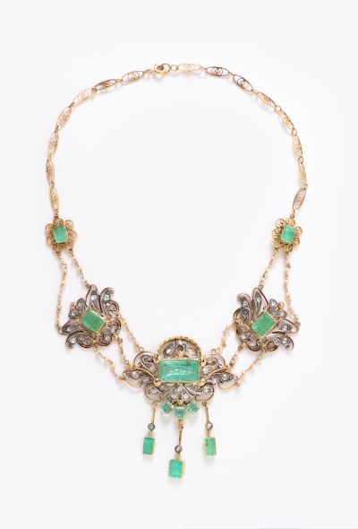 Vintage Fine Jewelry 18k Yellow Gold, Emerald & Diamond Arabesque Necklace - 1