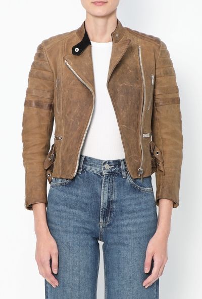 Céline Distressed Leather Biker Jacket - 1