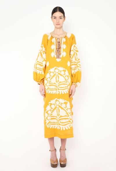 Vita Kin Floral Embroidered Linen Kaftan - 1