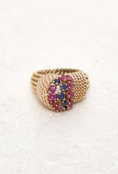 Vintage Fine Jewelry 18k Yellow Gold, Ruby & Sapphire Knot Ring - 1
