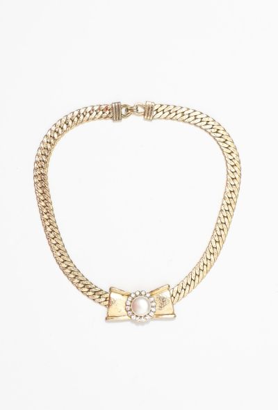 Balenciaga Vintage Pearl Bow Chainlink Choker - 1