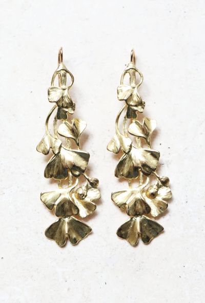 Vintage Fine Jewelry 18k Yellow Gold Ginkgo Leaf Earrings - 1