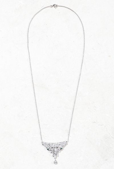 Vintage Fine Jewelry Platinum, 18k White Gold, Diamond and Emerald Necklace - 2
