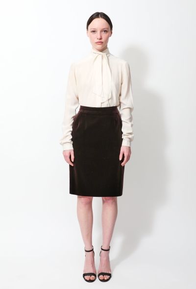 Saint Laurent Vintage Chocolate Velvet Pencil Skirt - 1