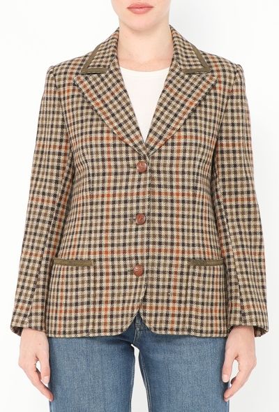 Céline '70s Suede Trim Houndstooth Blazer - 1