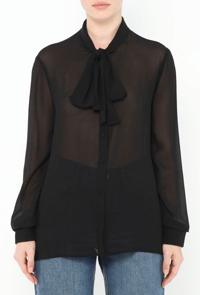 Saint Laurent 2016 Silk Lavallière Blouse Black - 1