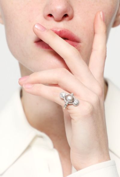 Vintage Fine Jewelry Antique 18k Gold Diamond & Natural Pearl Ring - 1