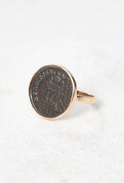 Vintage & Antique 18k Rose Gold Roman Nummus Coin Ring - 1
