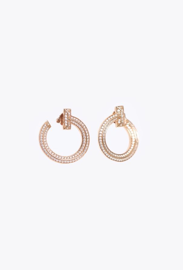 Tiffany & Co 18k Rose Gold & Diamond T1 Open Hoop Earrings - 6