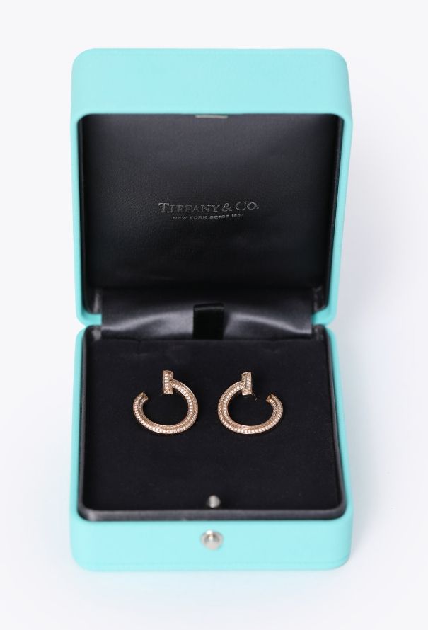 Tiffany & Co 18k Rose Gold & Diamond T1 Open Hoop Earrings - 5